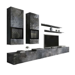 Ensemble meubles de salon design collection RAMOS. Coloris gris effet ardoise. LED intégrées.