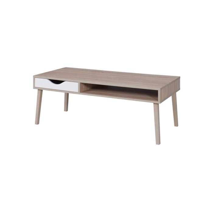 Table basse OSLO - Coloris chêne et blanc - Style scandinave - 120 x 60 x 45 cm
