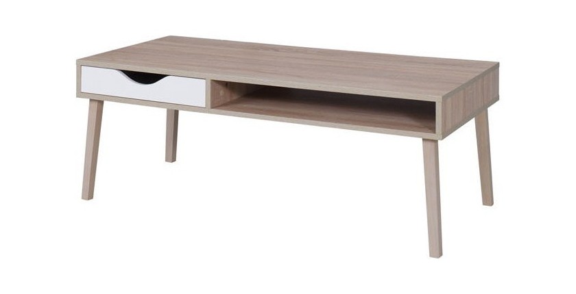 Table basse OSLO - Coloris chêne et blanc - Style scandinave - 120 x 60 x 45 cm