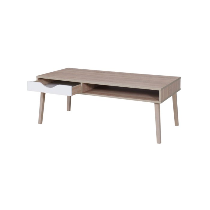 Table basse OSLO - Coloris chêne et blanc - Style scandinave - 120 x 60 x 45 cm