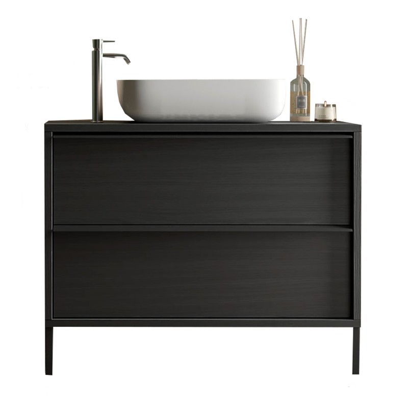 Meuble de salle de bain FRASSI – 79 cm – Noir cendré – Évier inclus – 2 tiroirs