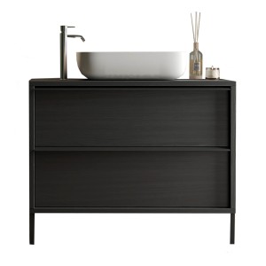 Meuble de salle de bain FRASSI – 79 cm – Noir cendré – Évier inclus – 2 tiroirs