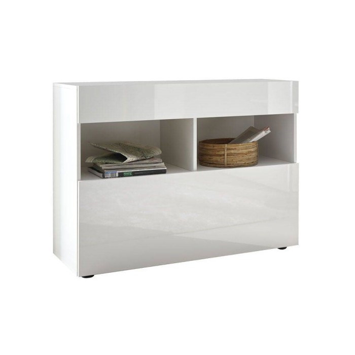 Buffet 1 tiroir et 1 porte abattante, collection SULTANO, coloris blanc, idéal dans votre salon ou salle à manger