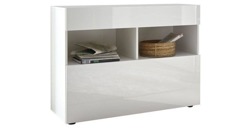 Buffet 1 tiroir et 1 porte abattante, collection SULTANO, coloris blanc, idéal dans votre salon ou salle à manger