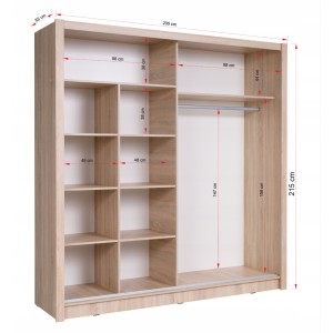 Armoire 2 portes coulissantes avec miroir 155 cm - chêne clair - Collection OZZULA