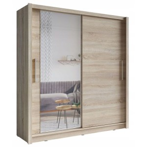 Armoire 2 portes coulissantes avec miroir 155 cm - chêne clair - Collection OZZULA
