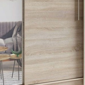 Armoire 2 portes coulissantes avec miroir 155 cm - chêne clair - Collection OZZULA