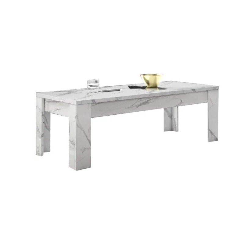 Table basse COLOMARMO - Coloris blanc effet marbre - Idéal pour apporter une touche d'élégance à votre salon.