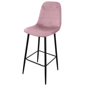 Lot de 4 tabourets LOLY, assise et dossier en velours rose, structure en métal noir