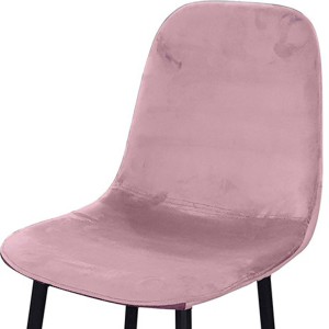 Lot de 4 tabourets LOLY, assise et dossier en velours rose, structure en métal noir