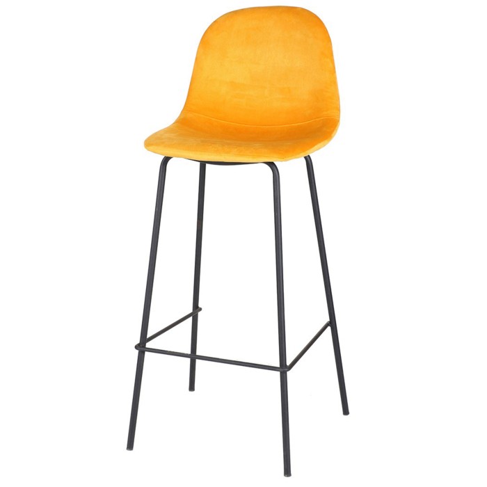Lot de 4 tabourets de bar avec dossier en velours jaune et structure en métal collection LALY - Style industriel