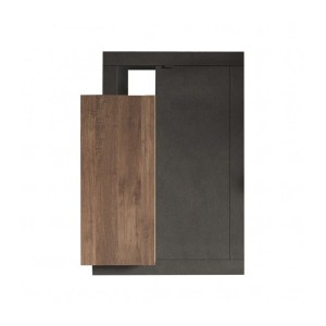 Meuble TV 1 porte 2 tiroirs, collection DOMI, gris anthracite/chêne foncé, pour salon design