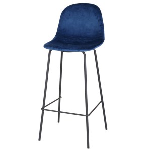 Lot de 4 tabourets de bar avec dossier en velours bleu et structure en métal collection LALY - Style industriel