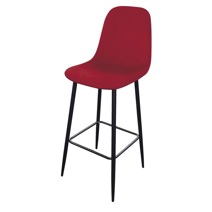 Lot de 4 tabourets LOLY, assise et dossier en velours bordeaux, structure en métal noir