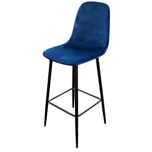 Lot de 4 tabourets LOLY, assise et dossier en velours bleu, structure en métal noir