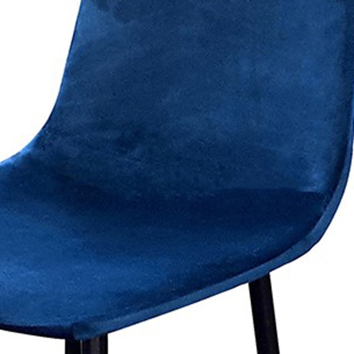 Lot de 4 tabourets LOLY, assise et dossier en velours bleu, structure en métal noir