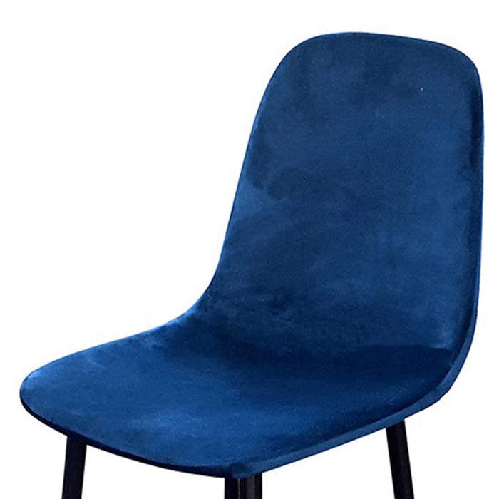 Lot de 4 tabourets LOLY, assise et dossier en velours bleu, structure en métal noir