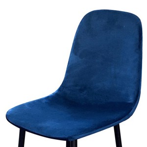 Lot de 4 tabourets LOLY, assise et dossier en velours bleu, structure en métal noir
