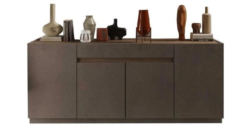 Buffet 4 portes 1 tiroir collection FANZY. Coloris marron et chêne foncé