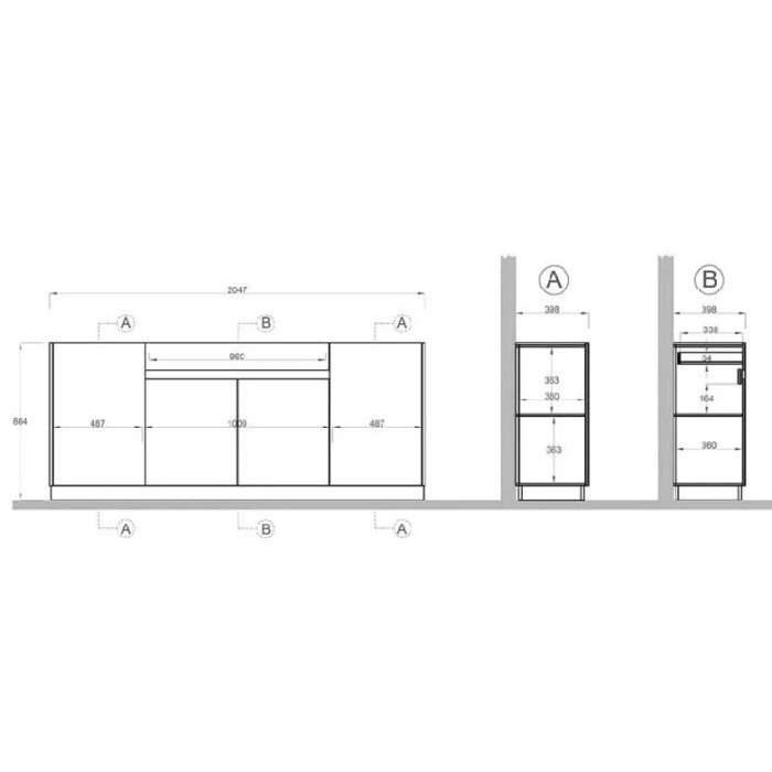 Buffet 4 portes 1 tiroir collection FANZY. Coloris marron et chêne foncé
