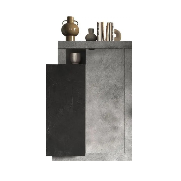 Buffet design 2 portes collection DOMI. Coloris effet béton et gris anthracite