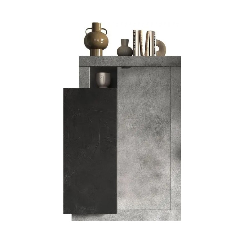 Buffet design 2 portes collection DOMI. Coloris effet béton et gris anthracite