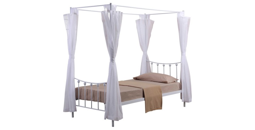Lit à baldaquin 90 x 200 cm en métal, collection AMORE, coloris blanc – 208 x 190 x 96 cm