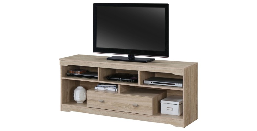 Meuble TV MERSIN 150 cm à 1 tiroir et 5 niches coloris Sonoma.