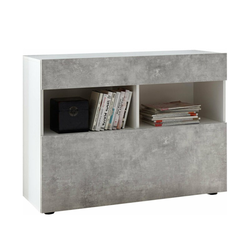 Buffet 1 tiroir et 1 porte abattante, collection SULTANO, coloris blanc effet béton, idéal pour votre salon