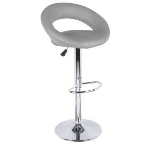 Lot de 2 tabourets de bar réglables en hauteur 77-97 cm – Assise simili cuir PU gris, pied en métal gris, diamètre 40 cm
