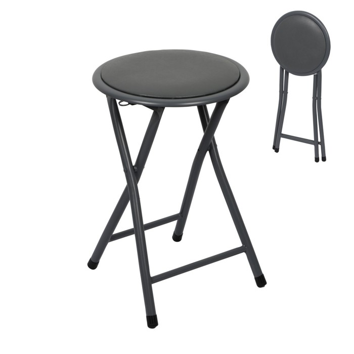 Lot de 10 tabourets pliables – Collection BASICUS, coloris noir, assise en PU, diamètre 30 cm, hauteur 45 cm