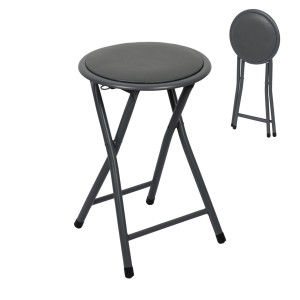 Lot de 10 tabourets pliables – Collection BASICUS, coloris noir, assise en PU, diamètre 30 cm, hauteur 45 cm