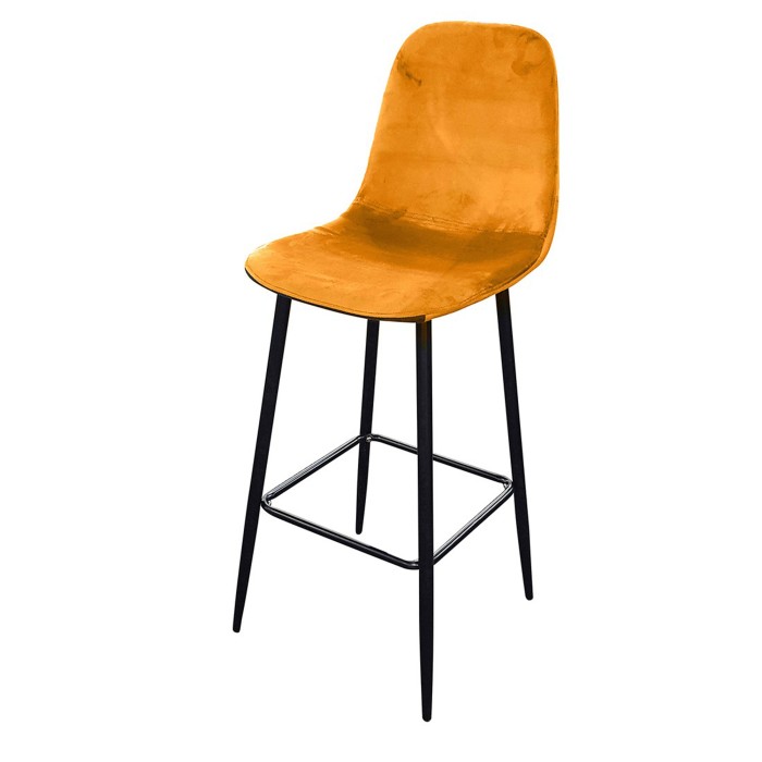Lot de 4 tabourets LOLY, assise et dossier en velours jaune, structure en métal noir