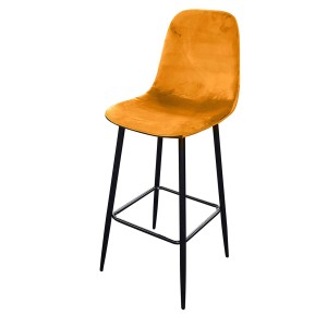 Lot de 4 tabourets LOLY, assise et dossier en velours jaune, structure en métal noir