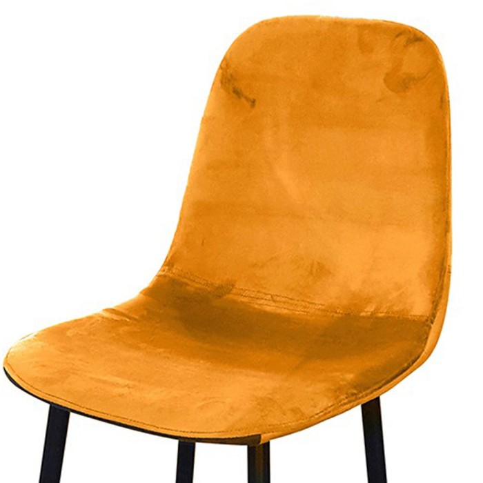 Lot de 4 tabourets LOLY, assise et dossier en velours jaune, structure en métal noir