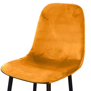 Lot de 4 tabourets LOLY, assise et dossier en velours jaune, structure en métal noir