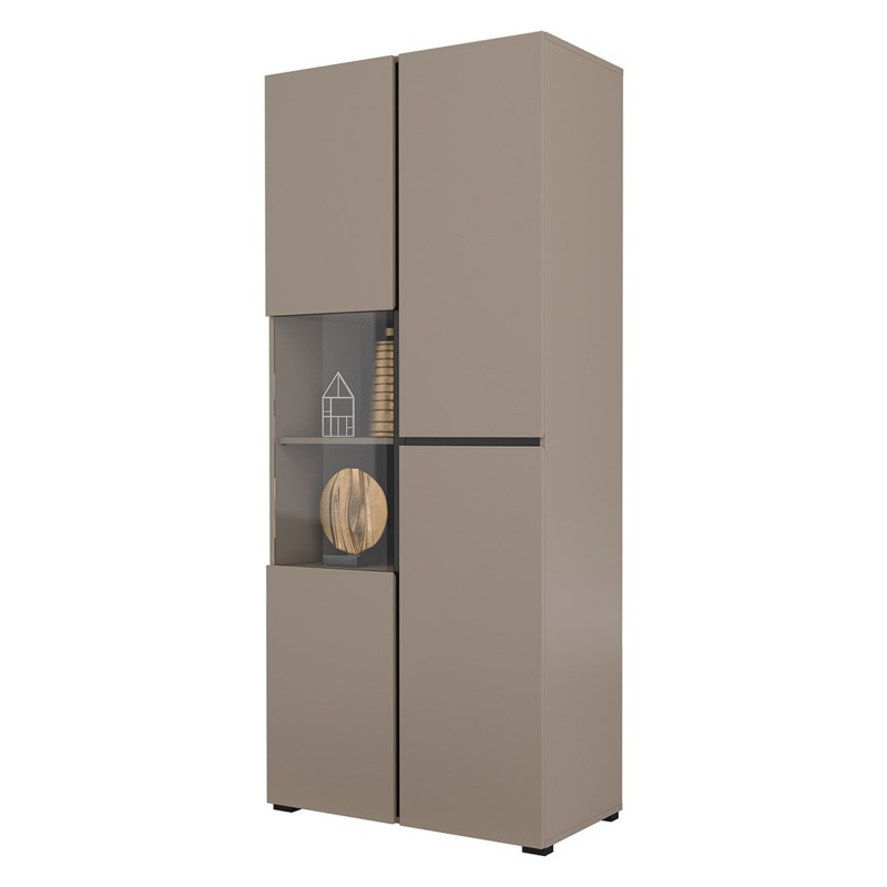 Vitrine haute 2 portes collection HAVANA. Coloris beige et noir.