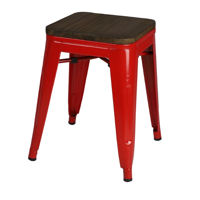 Lot de 4 tabourets style industriel en métal, coloris rouge – Collection FACTORY.