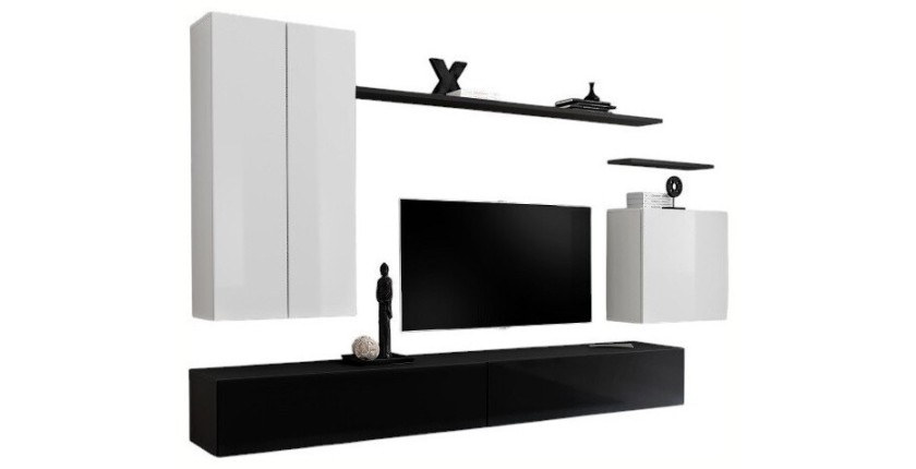 Ensemble meuble salon collection SWITCH II design, coloris blanc et noir brillant.