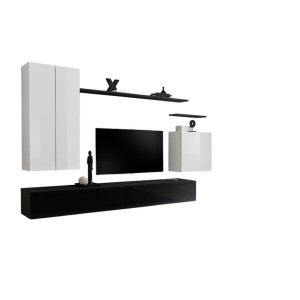 Ensemble meuble salon collection SWITCH II design, coloris blanc et noir brillant.