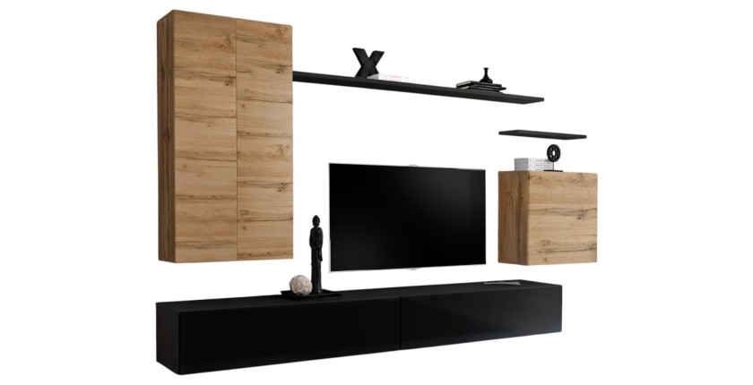 Ensemble de meubles de salon collection SWITCH II design, coloris chêne et noir brillant.