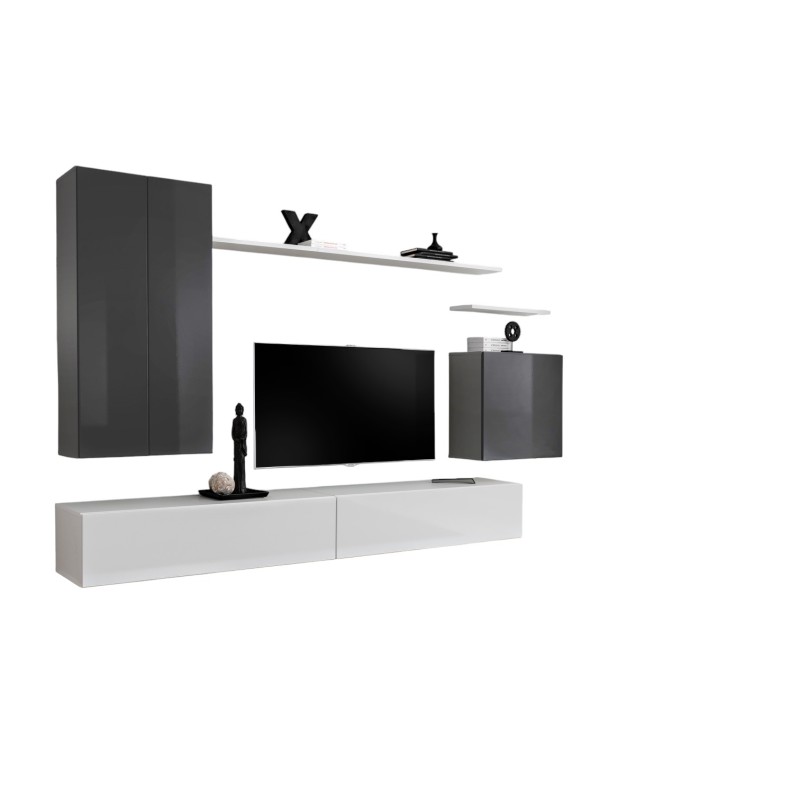 Ensemble de meubles de salon collection SWITCH II design, coloris gris et blanc brillant.