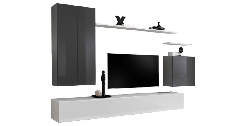 Ensemble de meubles de salon collection SWITCH II design, coloris gris et blanc brillant.