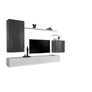 Ensemble de meubles de salon collection SWITCH II design, coloris gris et blanc brillant.