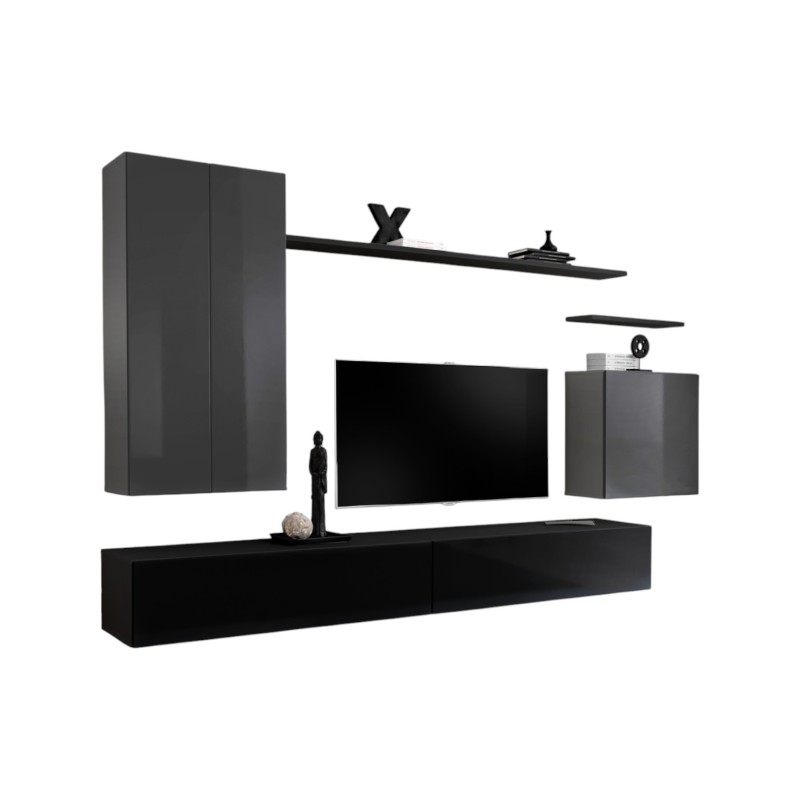 Ensemble de meubles de salon collection SWITCH II design, coloris gris et noir brillant.