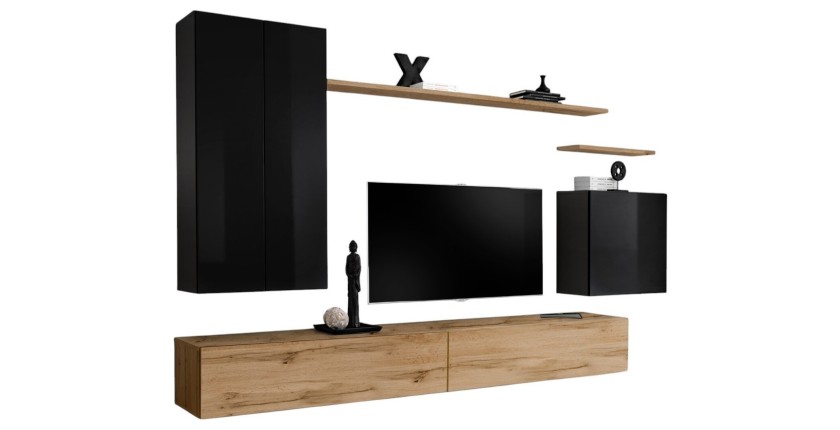 Ensemble de meubles de salon collection SWITCH II design, coloris noir brillant et chêne Wotan.