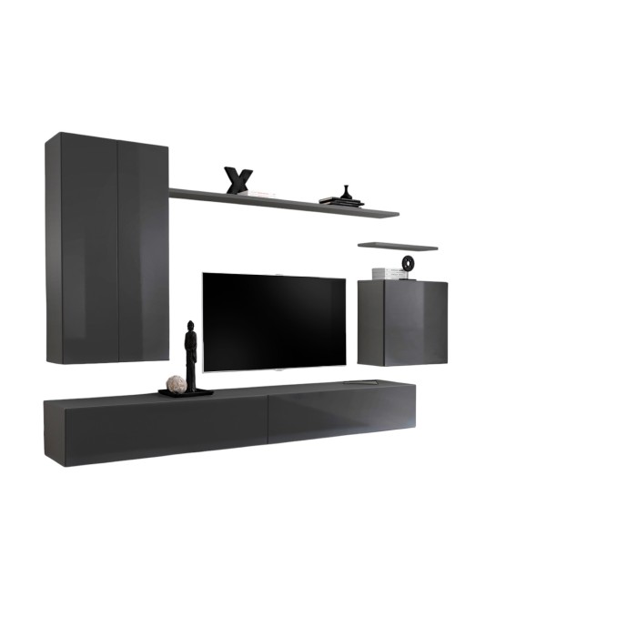 Ensemble meuble salon SWITCH II design, coloris gris brillant.
