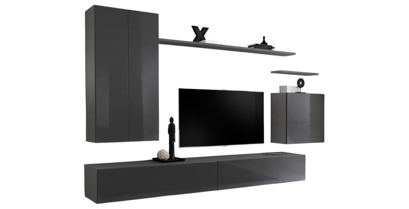 Ensemble meuble salon SWITCH II design, coloris gris brillant.