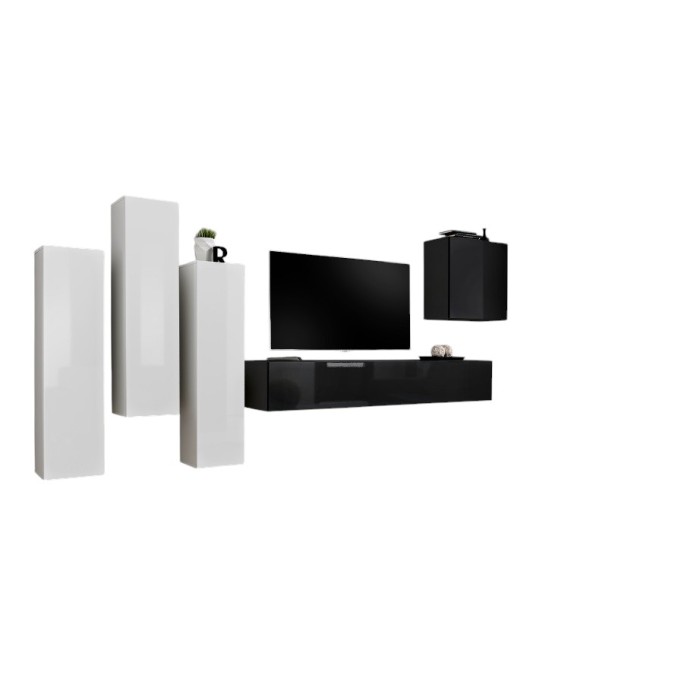 Ensemble de meubles de salon design collection SWITCH III. Coloris blanc et noir brillant.
