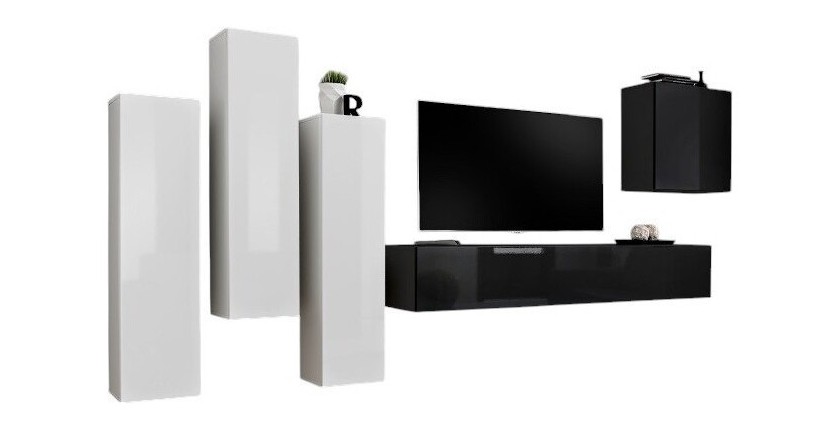 Ensemble de meubles de salon design collection SWITCH III. Coloris blanc et noir brillant.